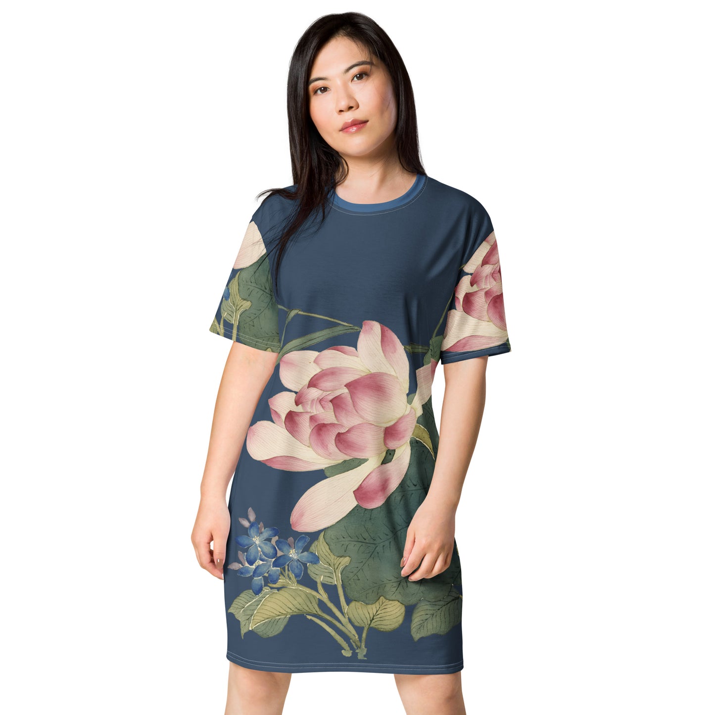 The Spirit of Flowers in Twelve Months｜Lotus in Bloom｜T-shirt dress｜Dark blue