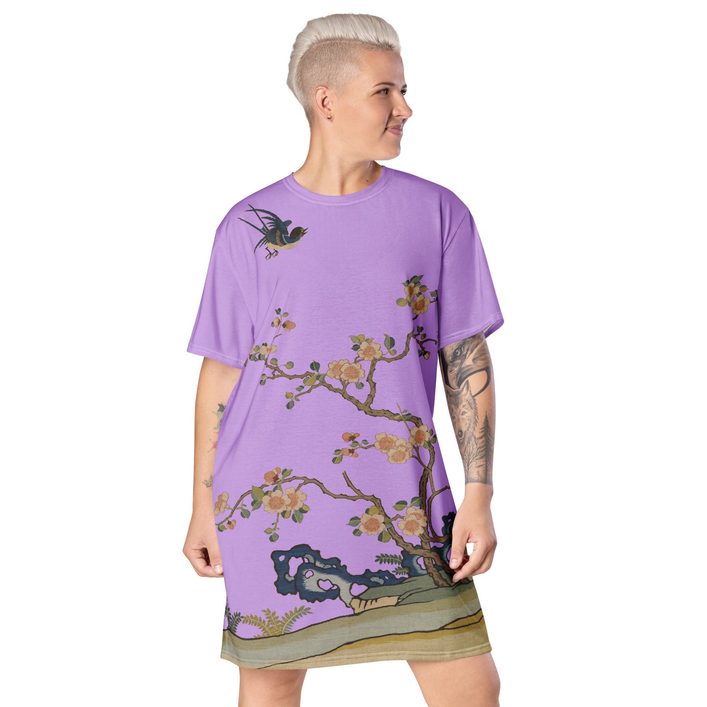 Kesi Flower Album｜Swallow in Flight, Harbinger of Spring｜T-shirt dress｜Lilac