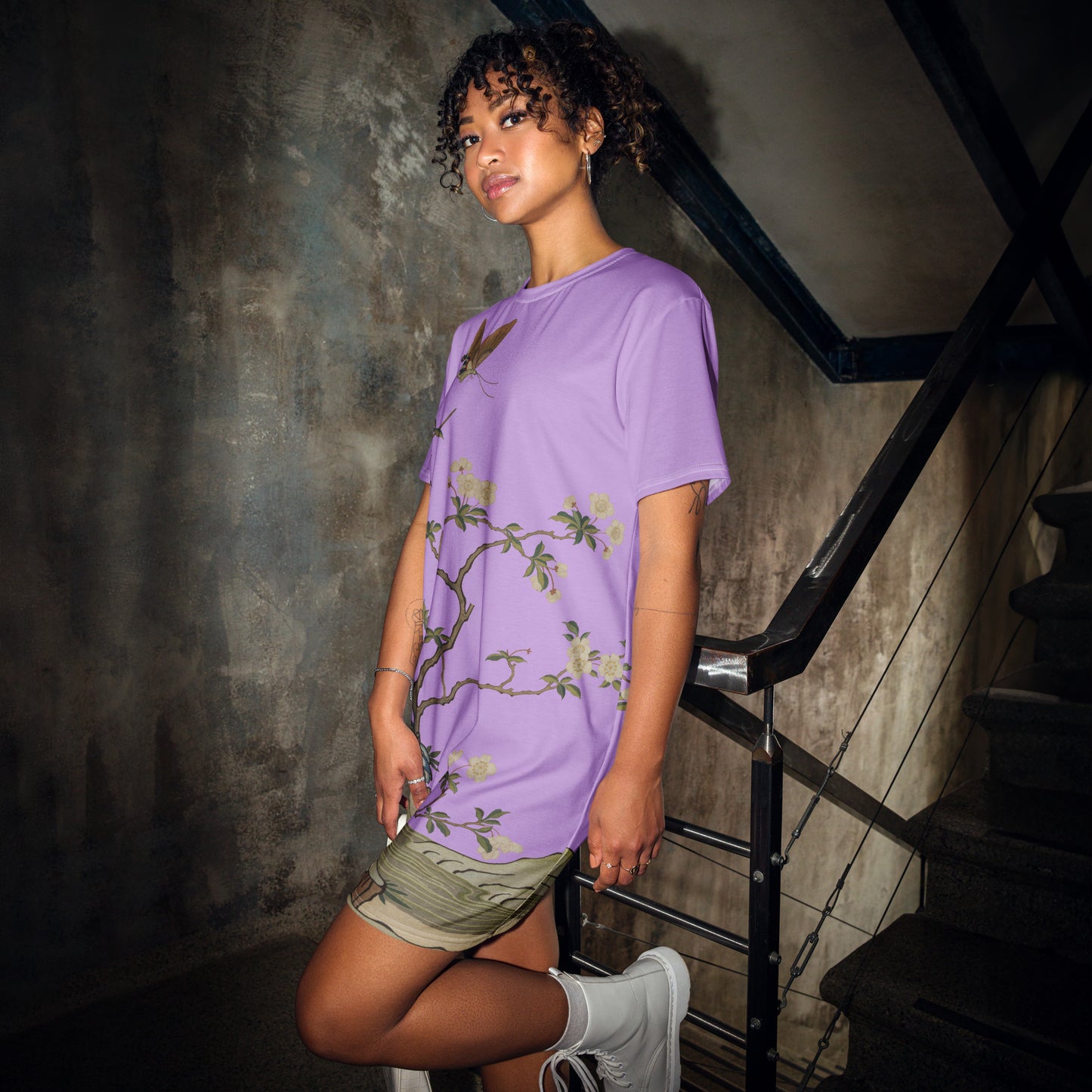 Kesi Flower Album｜Plum Blossoms and Butterfly｜T-shirt dress｜Lilac