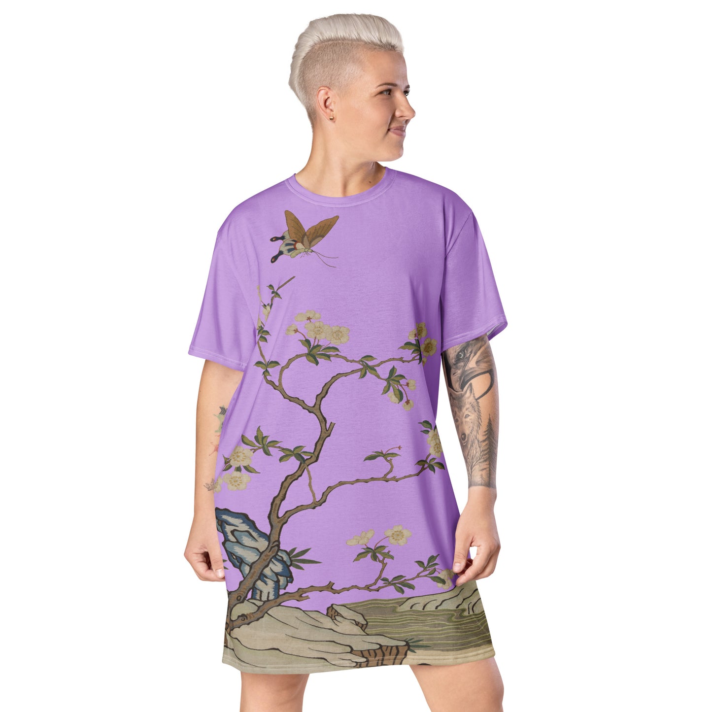 Kesi Flower Album｜Plum Blossoms and Butterfly｜T-shirt dress｜Lilac