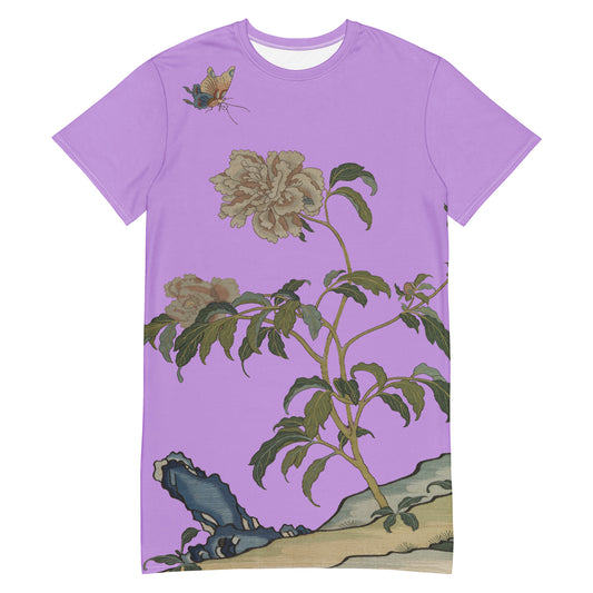 Kesi Flower Album｜Peonies and Butterfly｜T-shirt dress｜Lilac