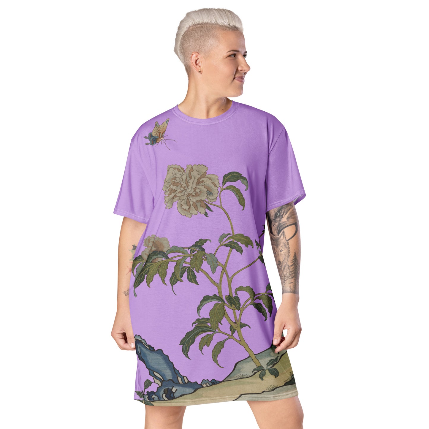 Kesi Flower Album｜Peonies and Butterfly｜T-shirt dress｜Lilac