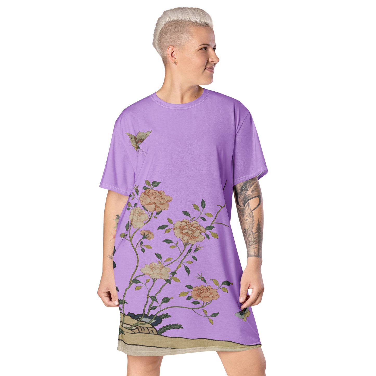 Kesi Flower Album｜Red Roses｜T-shirt dress｜Lilac