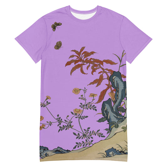 Kesi Flower Album｜Butterflies and Flowers｜T-shirt dress｜Lilac