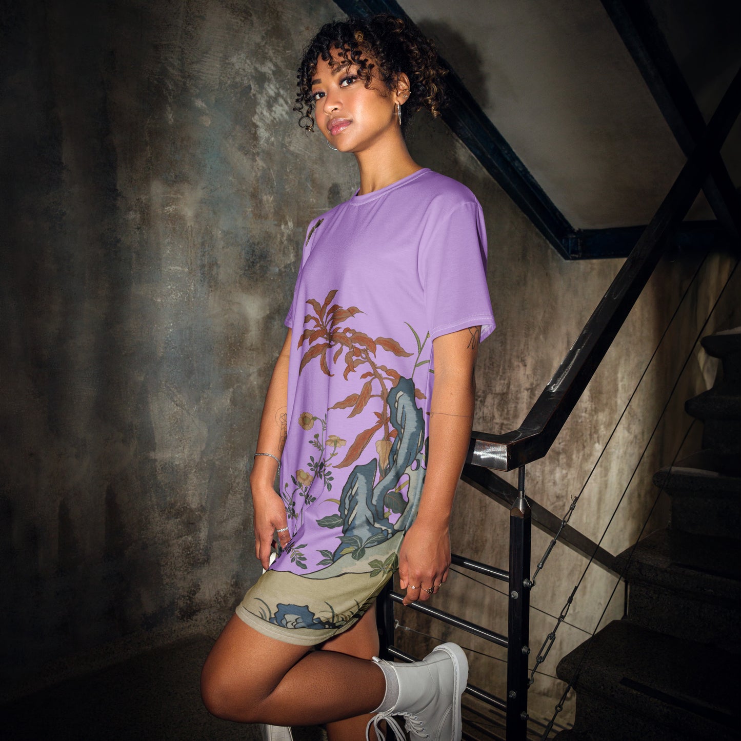 Kesi Flower Album｜Butterflies and Flowers｜T-shirt dress｜Lilac