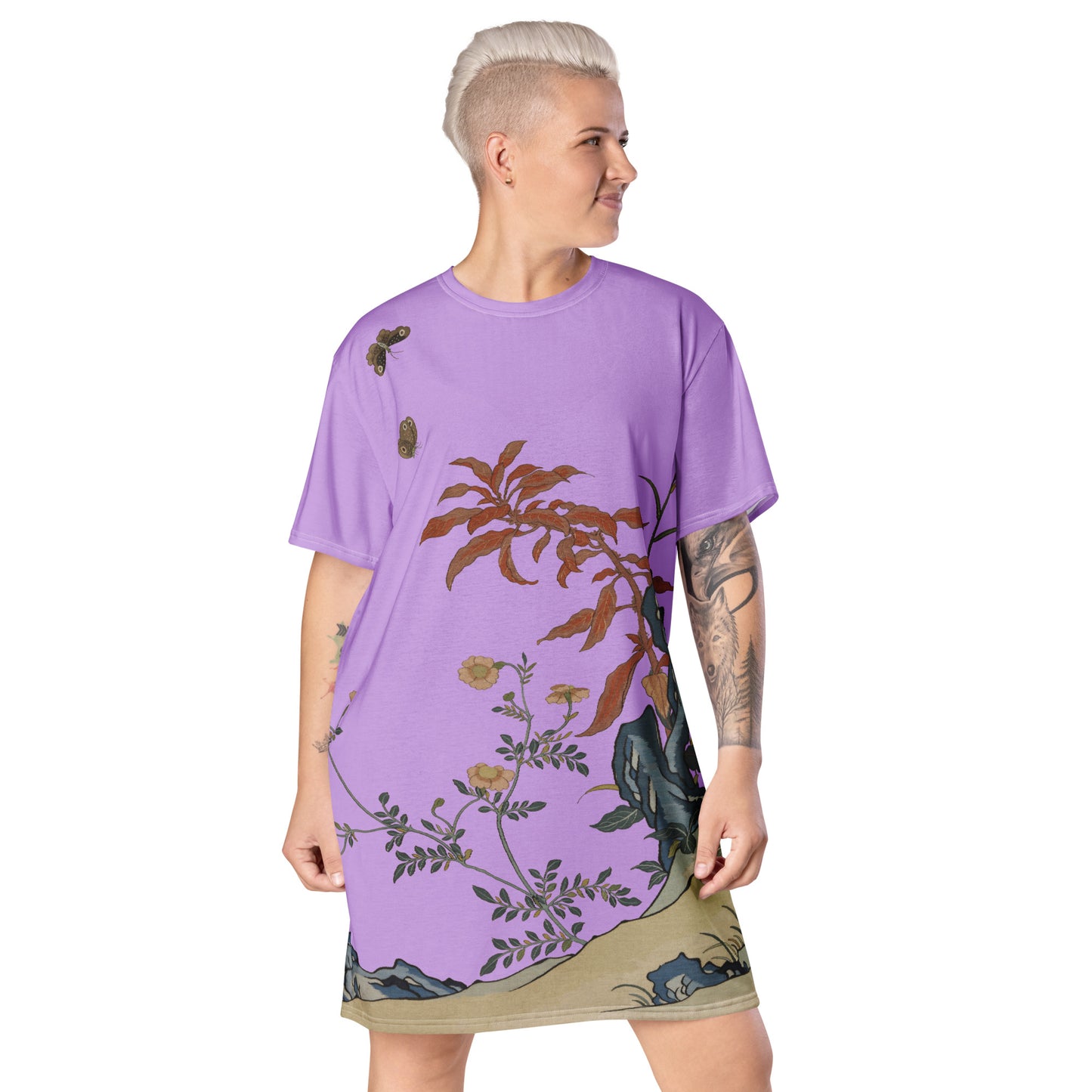 Kesi Flower Album｜Butterflies and Flowers｜T-shirt dress｜Lilac