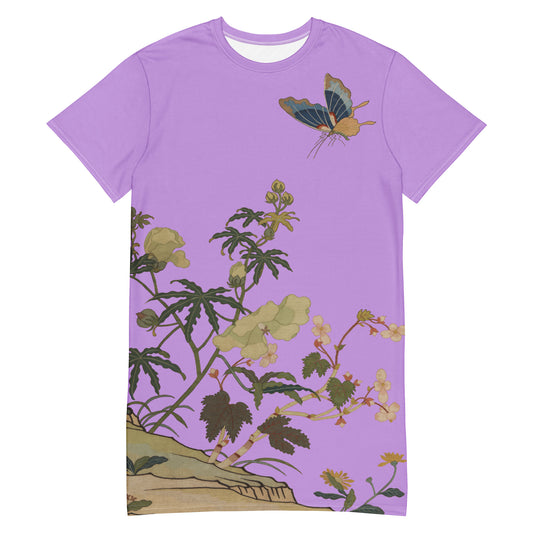 Kesi Flower Album｜Hibiscus and Begonia Blossoms｜T-shirt dress｜Lilac