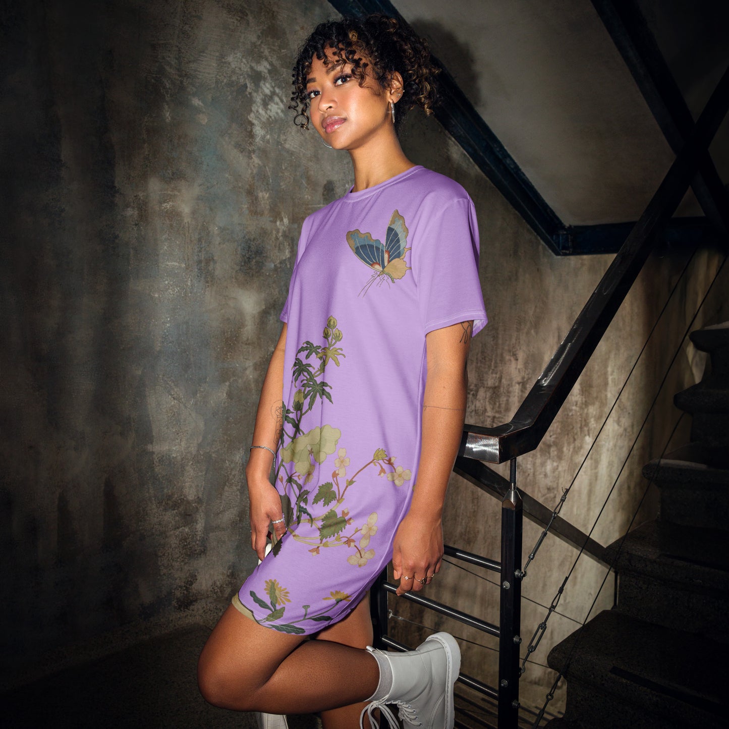 Kesi Flower Album｜Hibiscus and Begonia Blossoms｜T-shirt dress｜Lilac