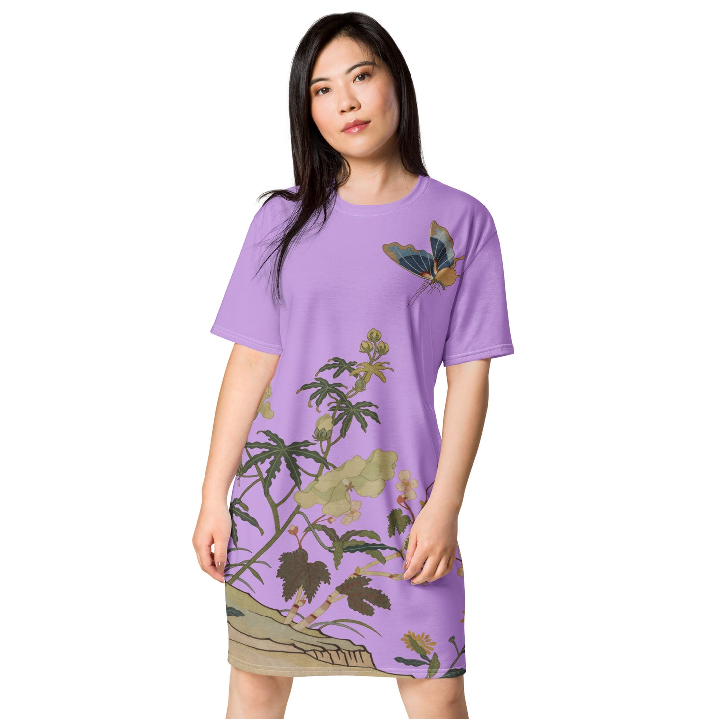 Kesi Flower Album｜Hibiscus and Begonia Blossoms｜T-shirt dress｜Lilac