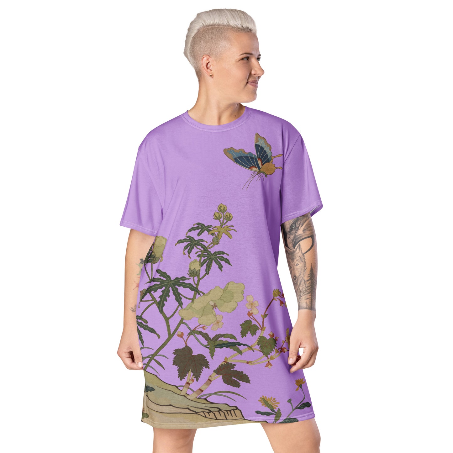 Kesi Flower Album｜Hibiscus and Begonia Blossoms｜T-shirt dress｜Lilac