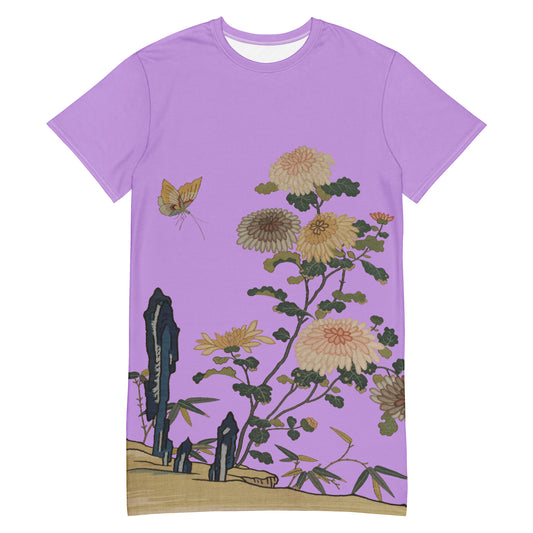 Kesi Flower Album｜Chrysanthemums and Butterflies｜T-shirt dress｜Lilac