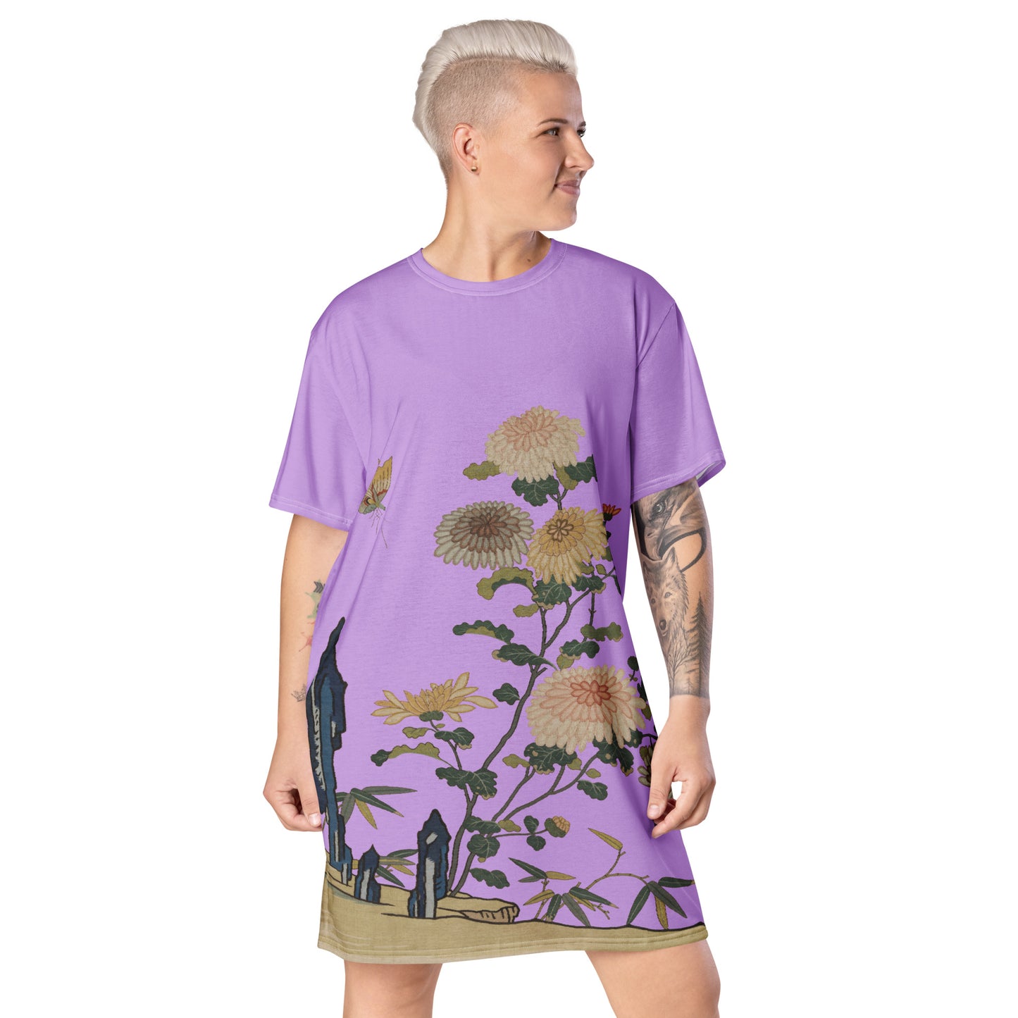 Kesi Flower Album｜Chrysanthemums and Butterflies｜T-shirt dress｜Lilac