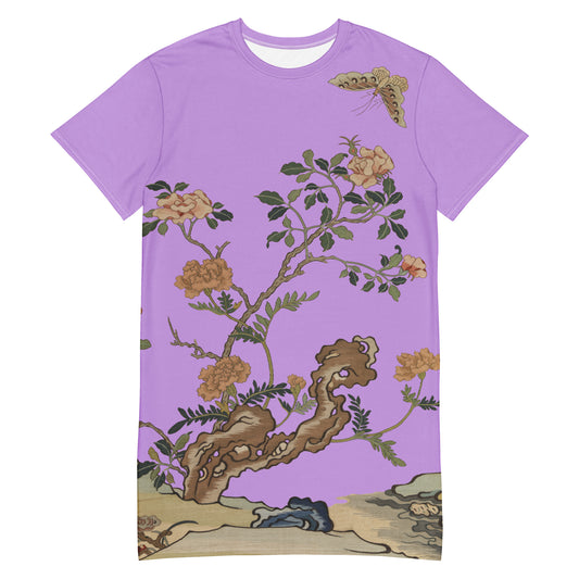 Kesi Flower Album｜Camellia and Butterfly｜T-shirt dress｜Lilac