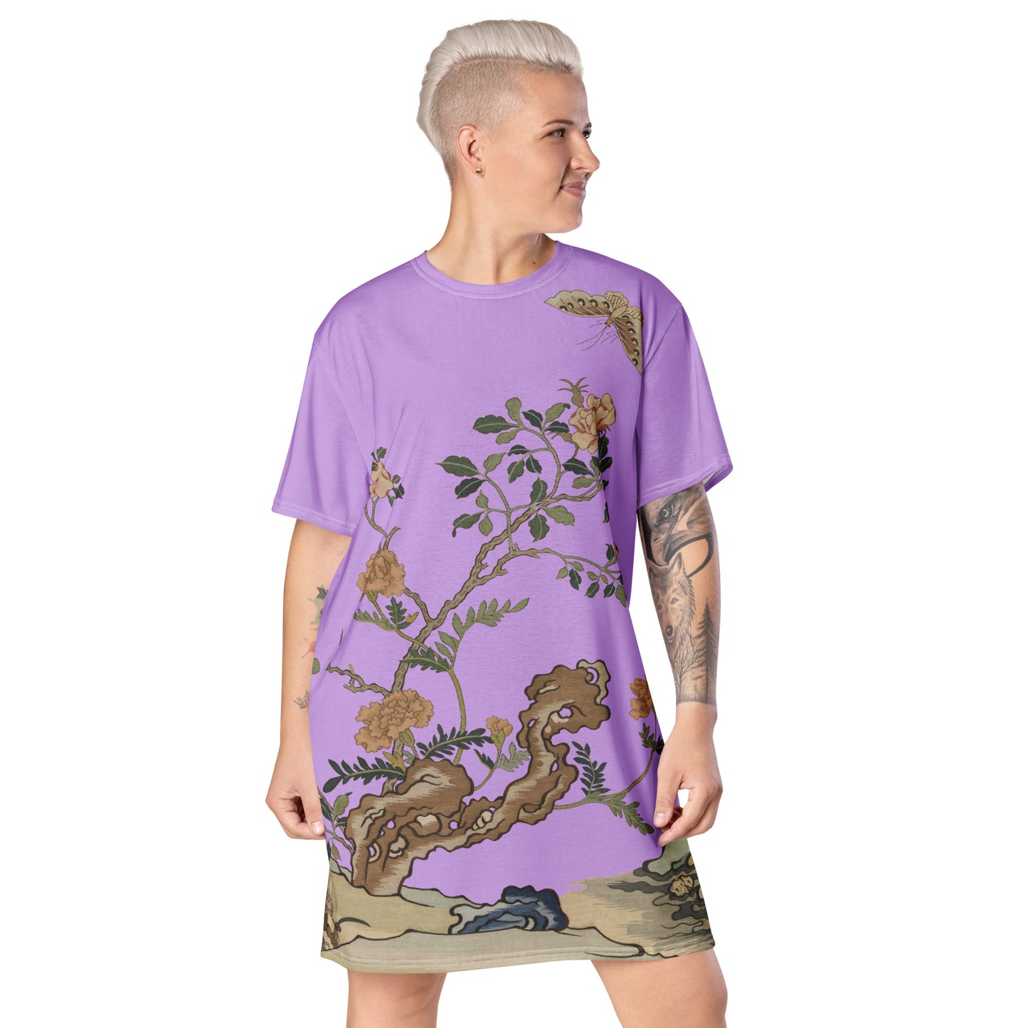 Kesi Flower Album｜Camellia and Butterfly｜T-shirt dress｜Lilac