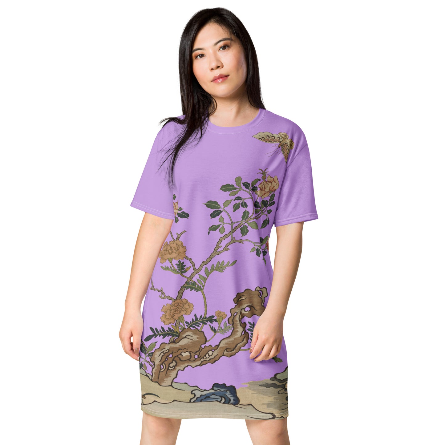 Kesi Flower Album｜Camellia and Butterfly｜T-shirt dress｜Lilac