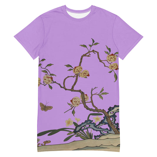 Kesi Flower Album｜Narcissus and Peaches｜T-shirt dress｜Lilac