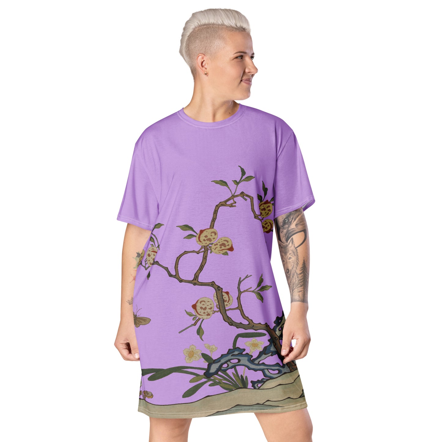 Kesi Flower Album｜Narcissus and Peaches｜T-shirt dress｜Lilac