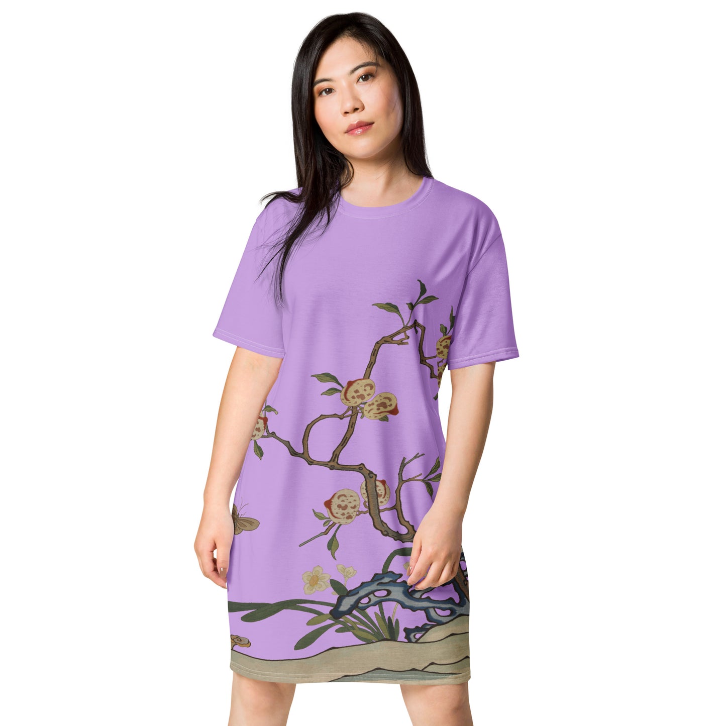 Kesi Flower Album｜Narcissus and Peaches｜T-shirt dress｜Lilac