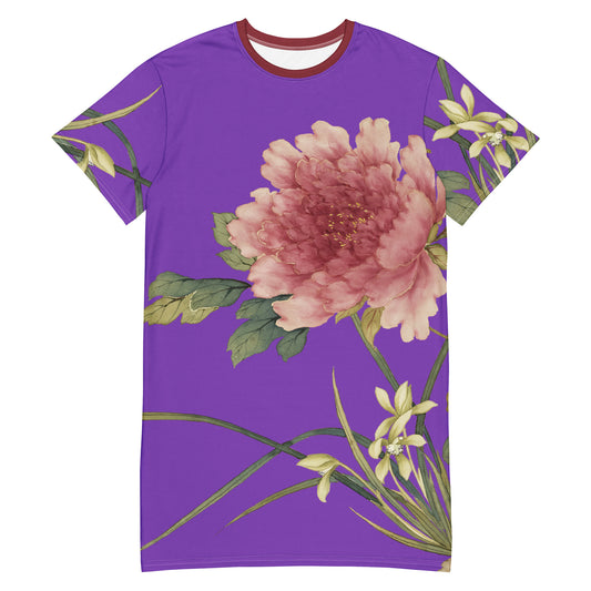 The Spirit of Flowers in Twelve Months｜Orchid and Tree Peony in Bloom｜T-shirt dress｜Purple