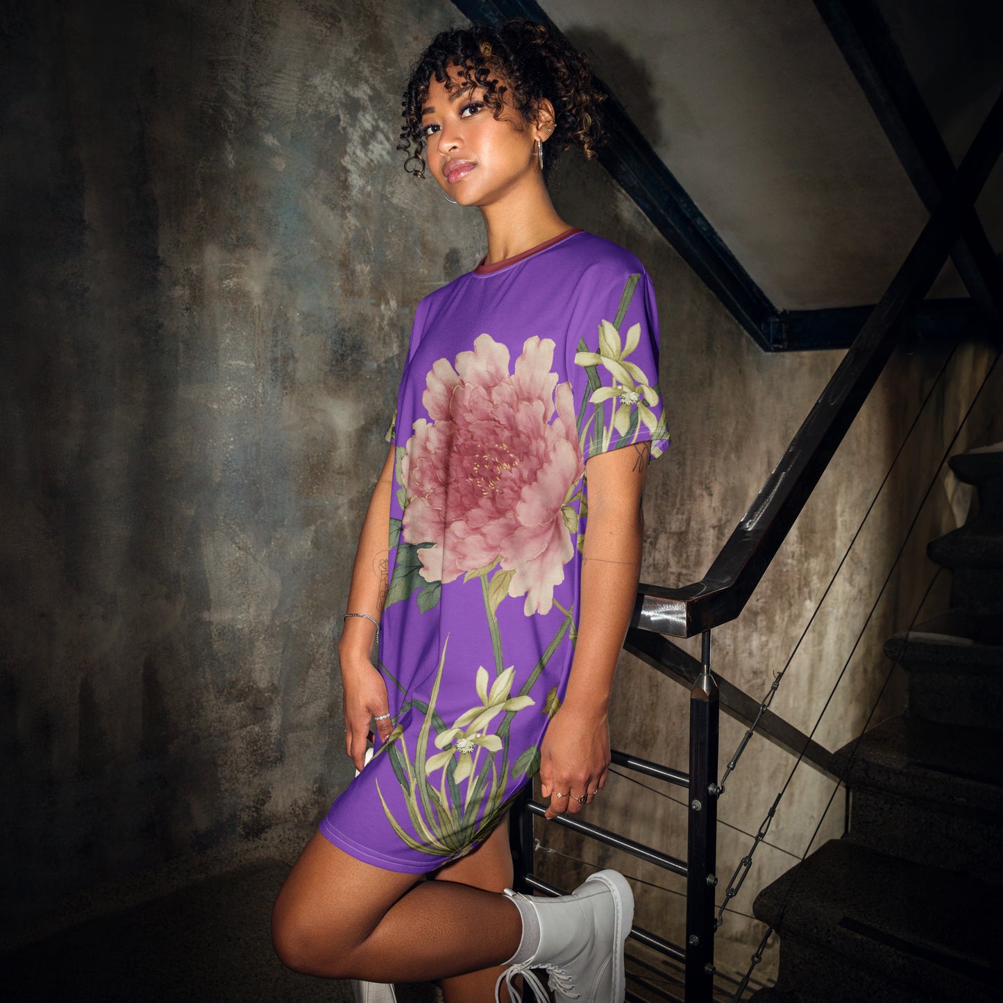 The Spirit of Flowers in Twelve Months｜Orchid and Tree Peony in Bloom｜T-shirt dress｜Purple