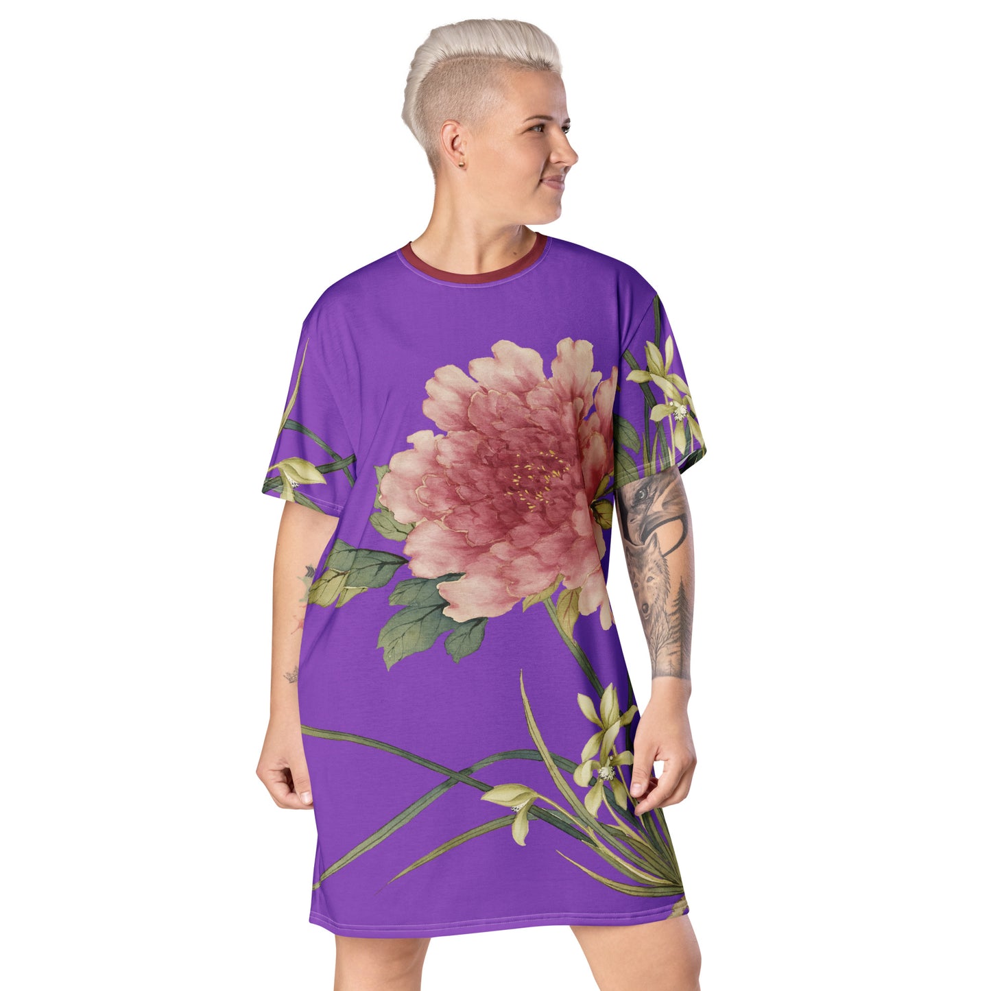 The Spirit of Flowers in Twelve Months｜Orchid and Tree Peony in Bloom｜T-shirt dress｜Purple