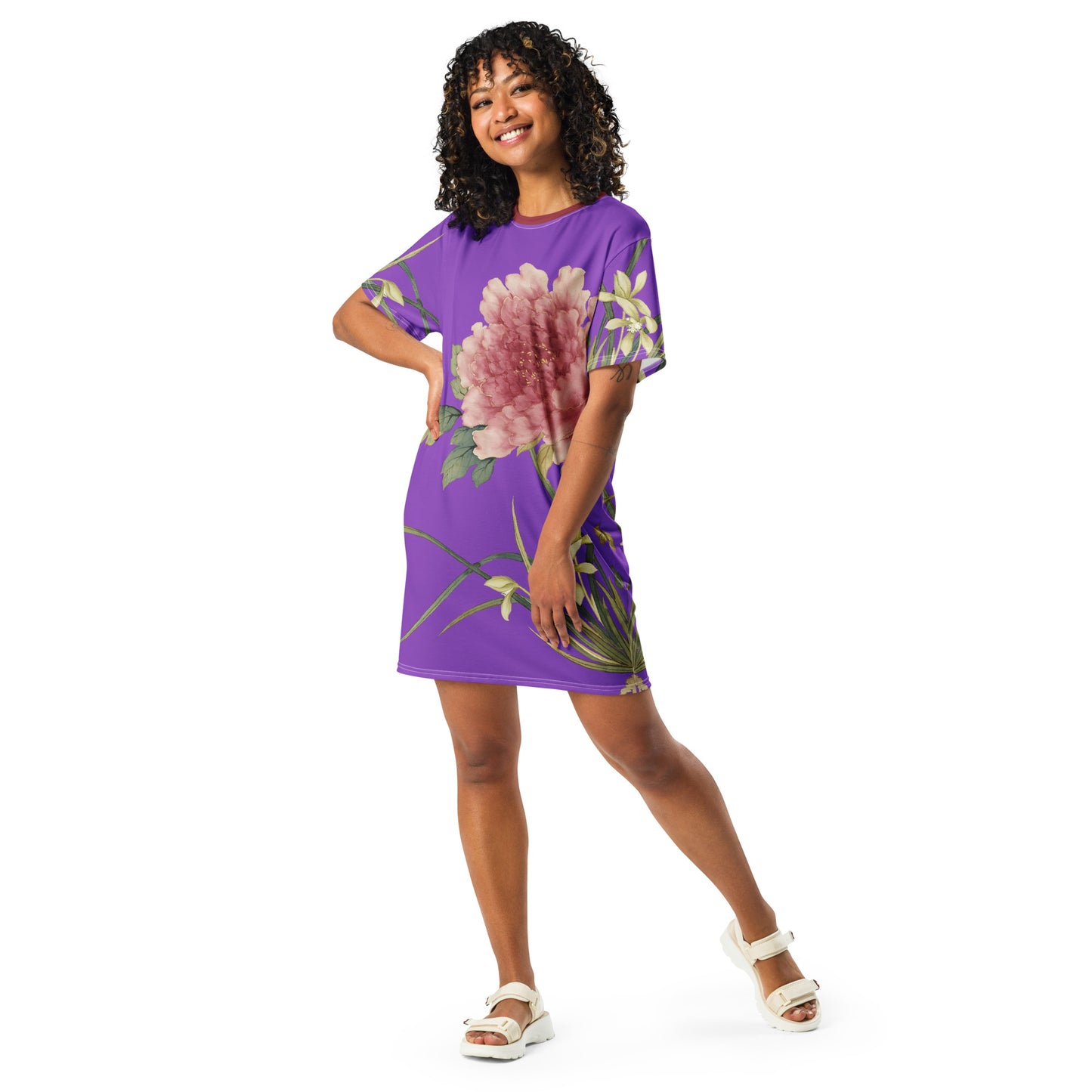 The Spirit of Flowers in Twelve Months｜Orchid and Tree Peony in Bloom｜T-shirt dress｜Purple