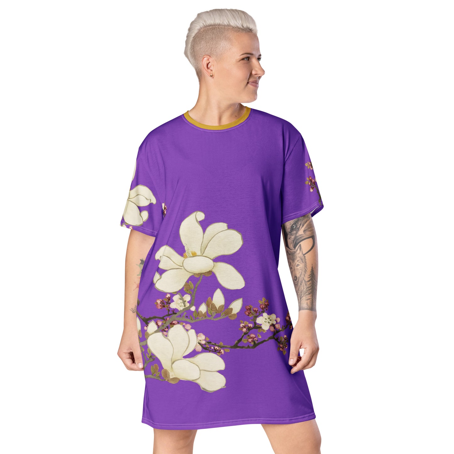 The Spirit of Flowers in Twelve Months｜Apricot and Lily Magnolia in Blossom｜T-shirt dress｜Purple