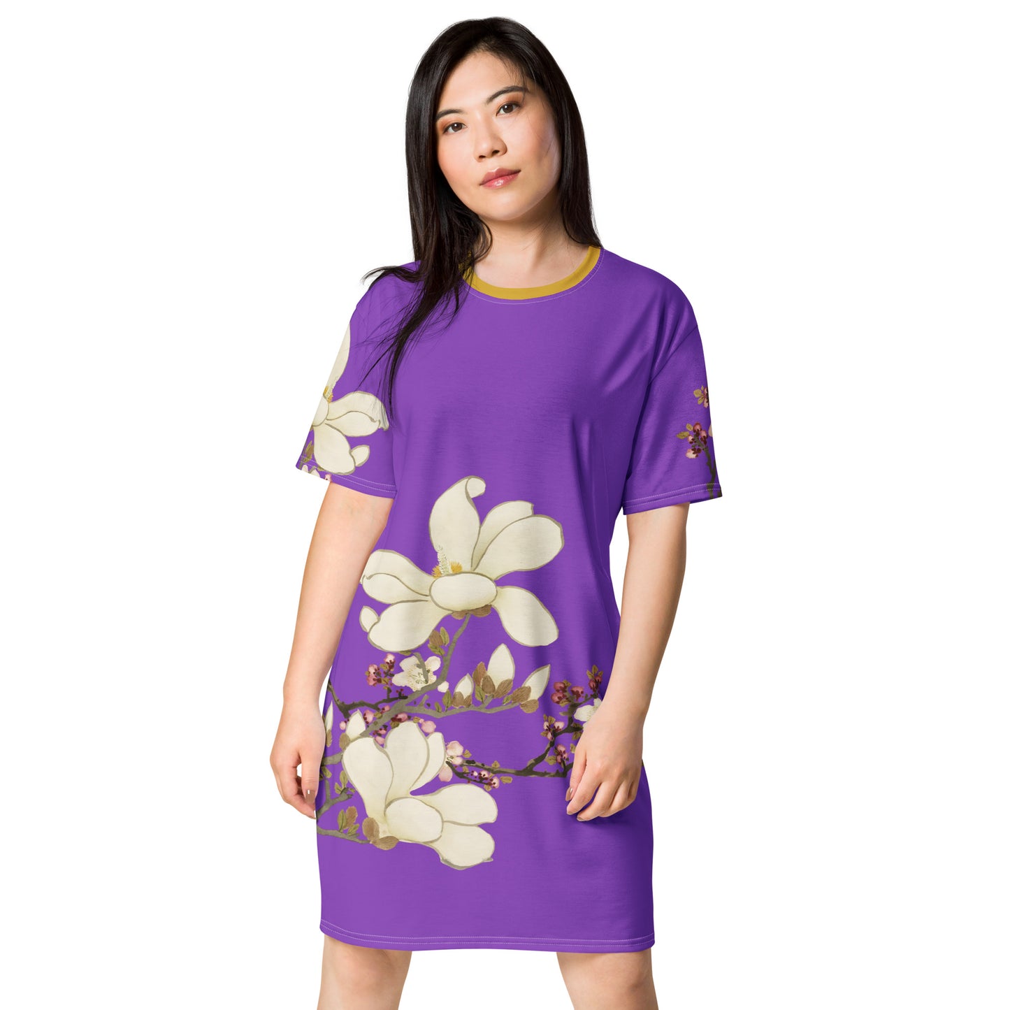 The Spirit of Flowers in Twelve Months｜Apricot and Lily Magnolia in Blossom｜T-shirt dress｜Purple