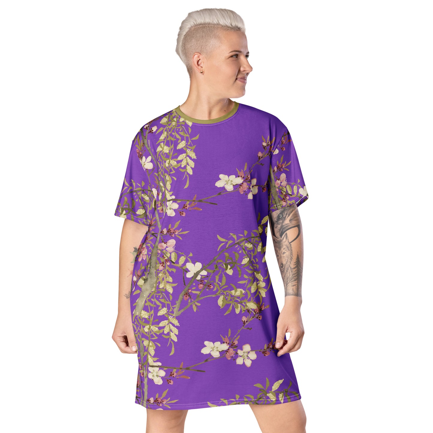 The Spirit of Flowers in Twelve Months｜Willow and Peach Blossom｜T-shirt dress｜Purple