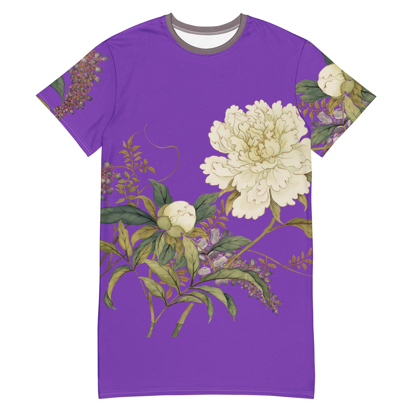 The Spirit of Flowers in Twelve Months｜Chinese Peony and Wisteria in Bloom｜T-shirt dress｜Purple