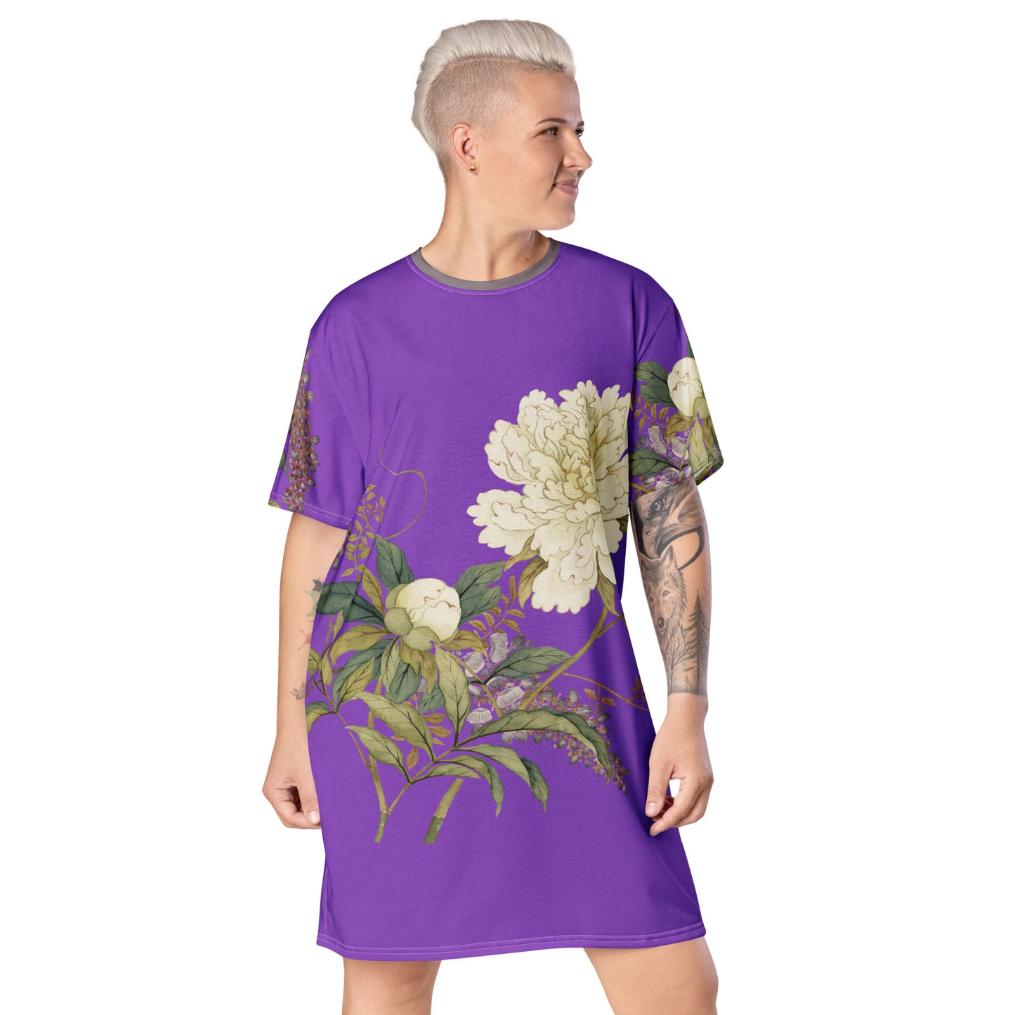 The Spirit of Flowers in Twelve Months｜Chinese Peony and Wisteria in Bloom｜T-shirt dress｜Purple