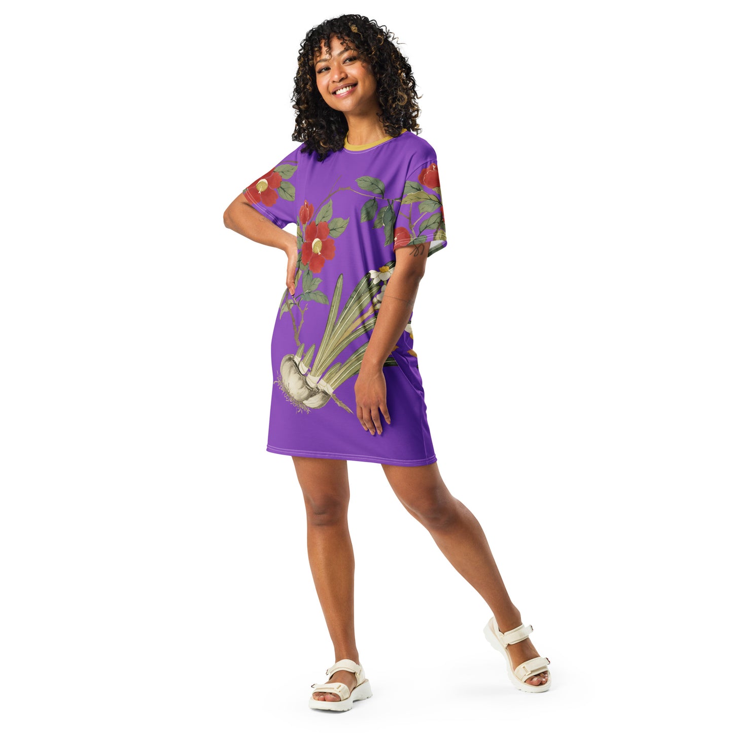 The Spirit of Flowers in Twelve Months｜Narcissus and Camelia in Bloom｜T-shirt dress｜Purple