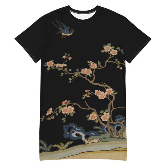 Kesi Flower Album｜Swallow in Flight, Harbinger of Spring｜T-shirt dress｜Black