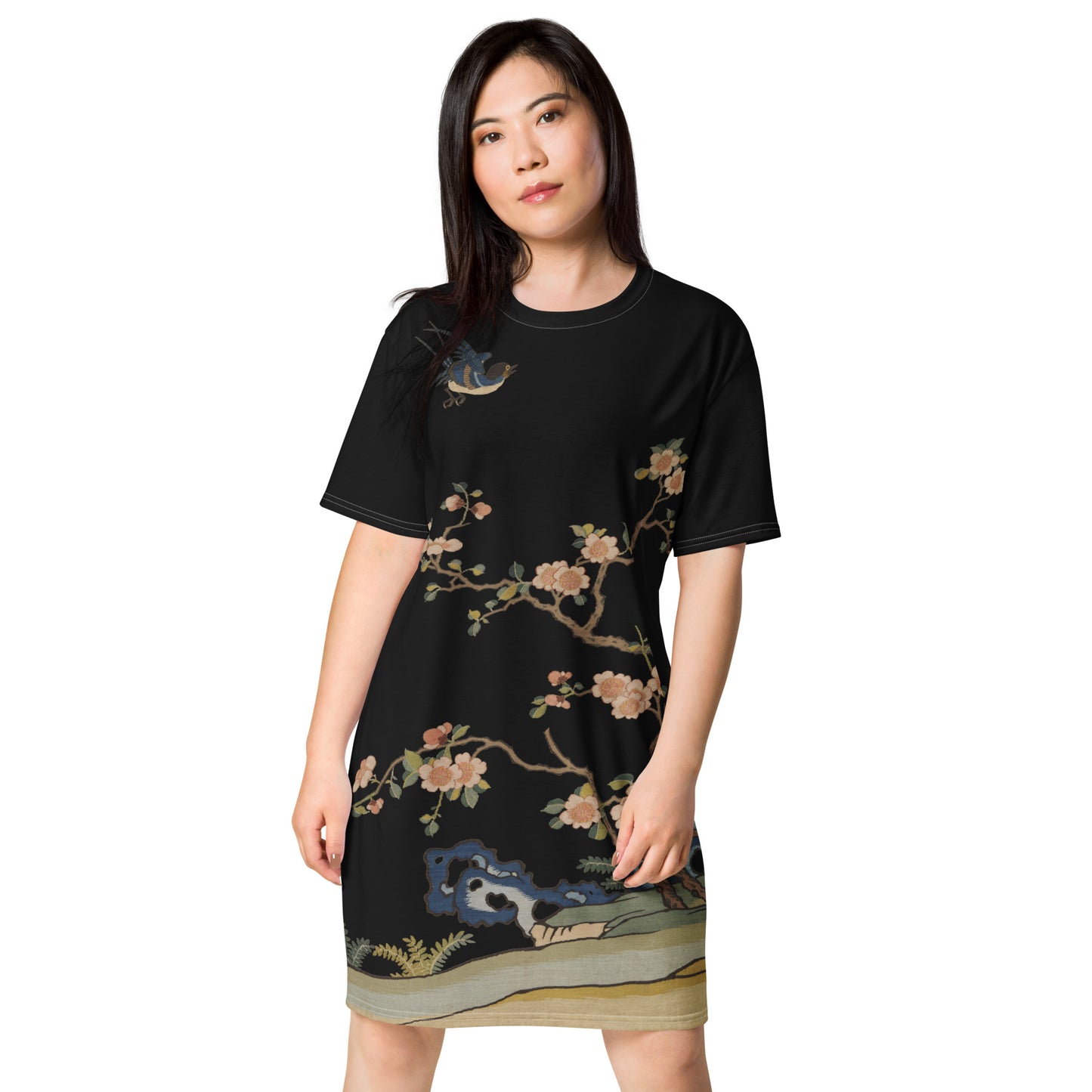 Kesi Flower Album｜Swallow in Flight, Harbinger of Spring｜T-shirt dress｜Black