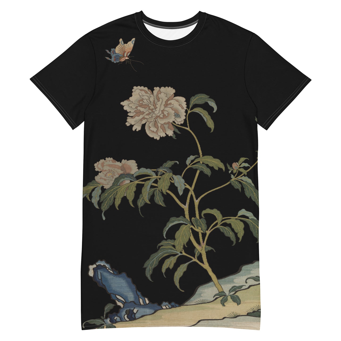 Kesi Flower Album｜Peonies and Butterfly｜T-shirt dress｜Black