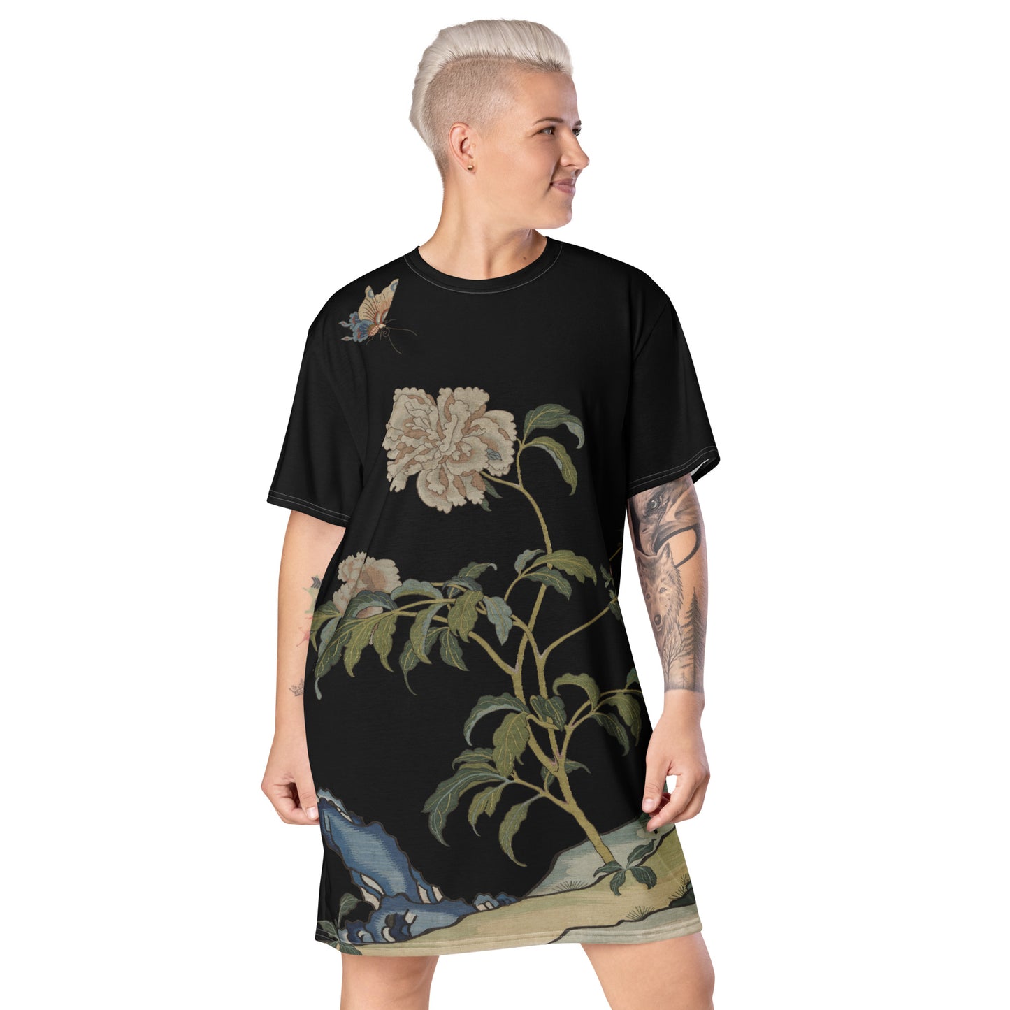 Kesi Flower Album｜Peonies and Butterfly｜T-shirt dress｜Black