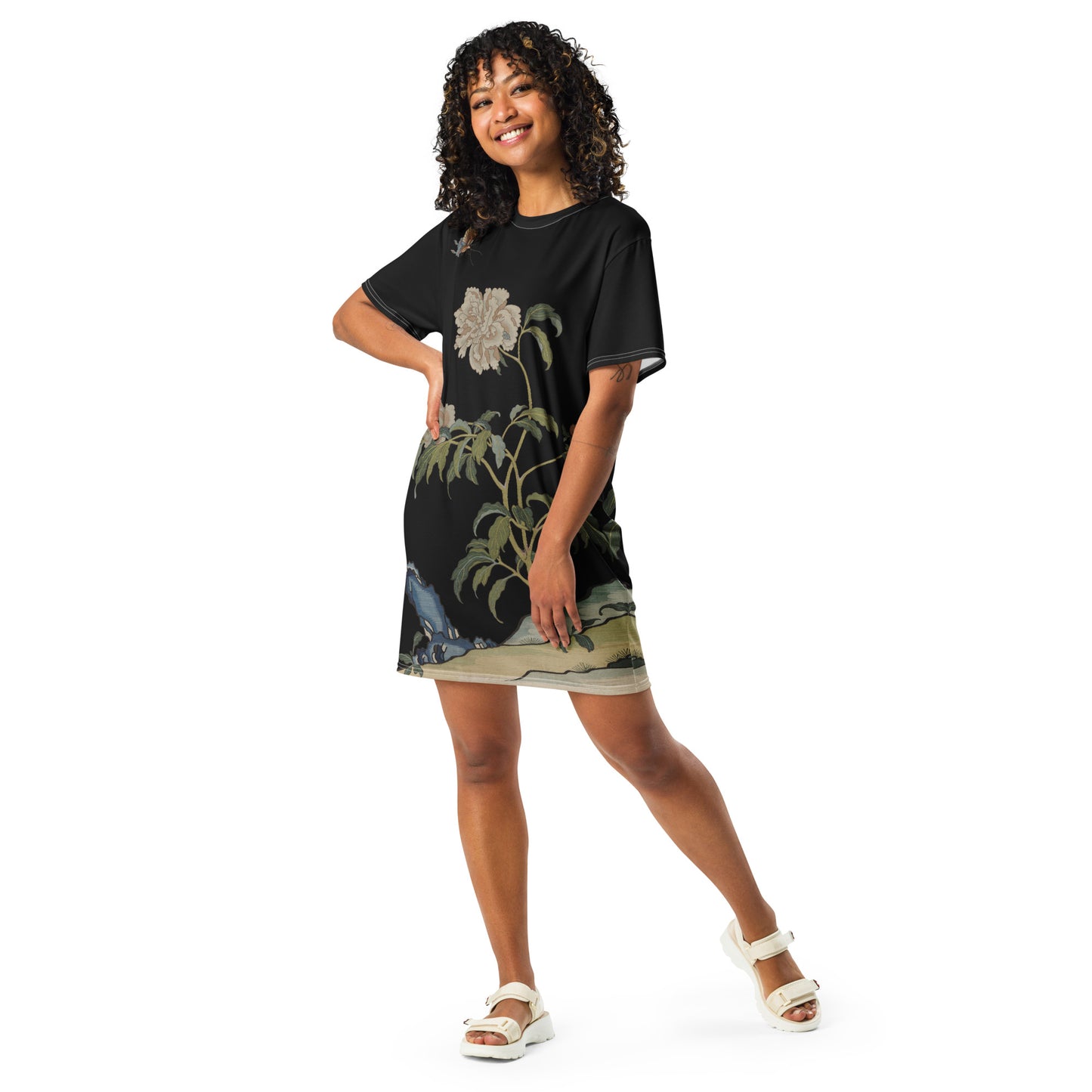 Kesi Flower Album｜Peonies and Butterfly｜T-shirt dress｜Black