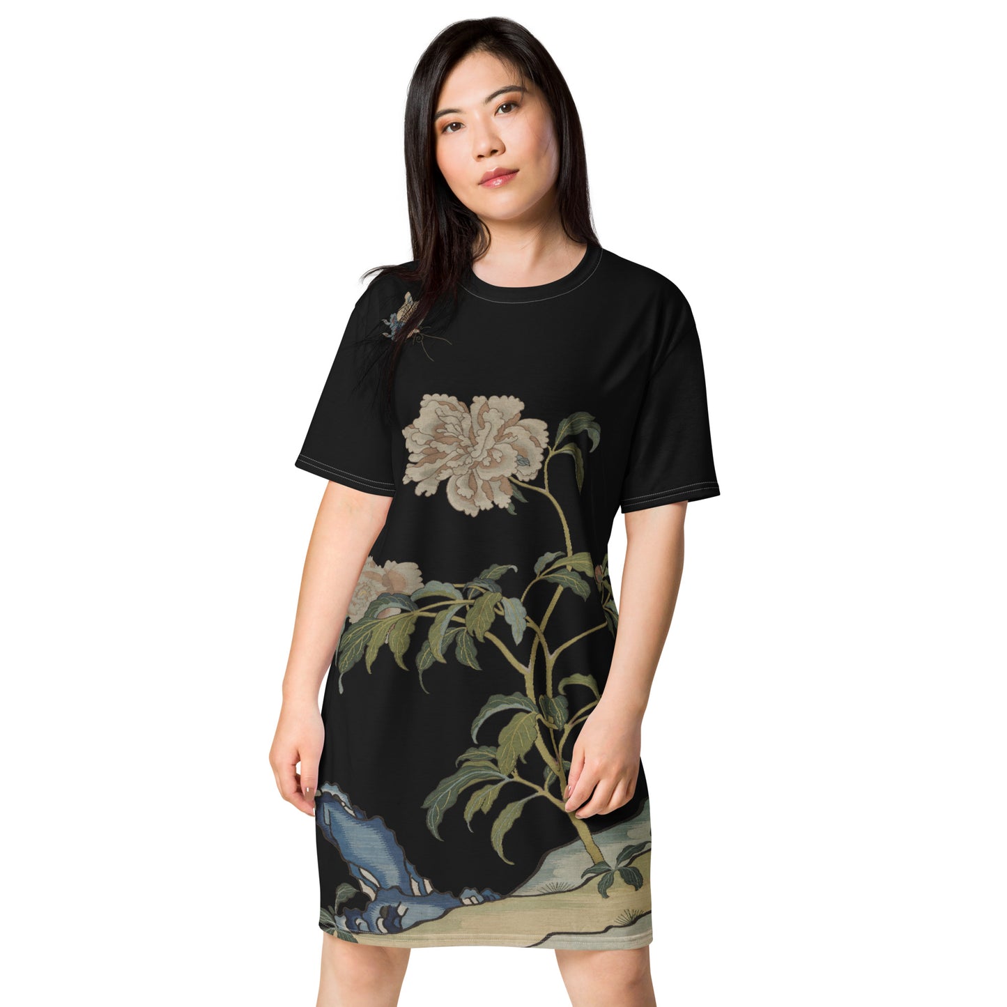 Kesi Flower Album｜Peonies and Butterfly｜T-shirt dress｜Black