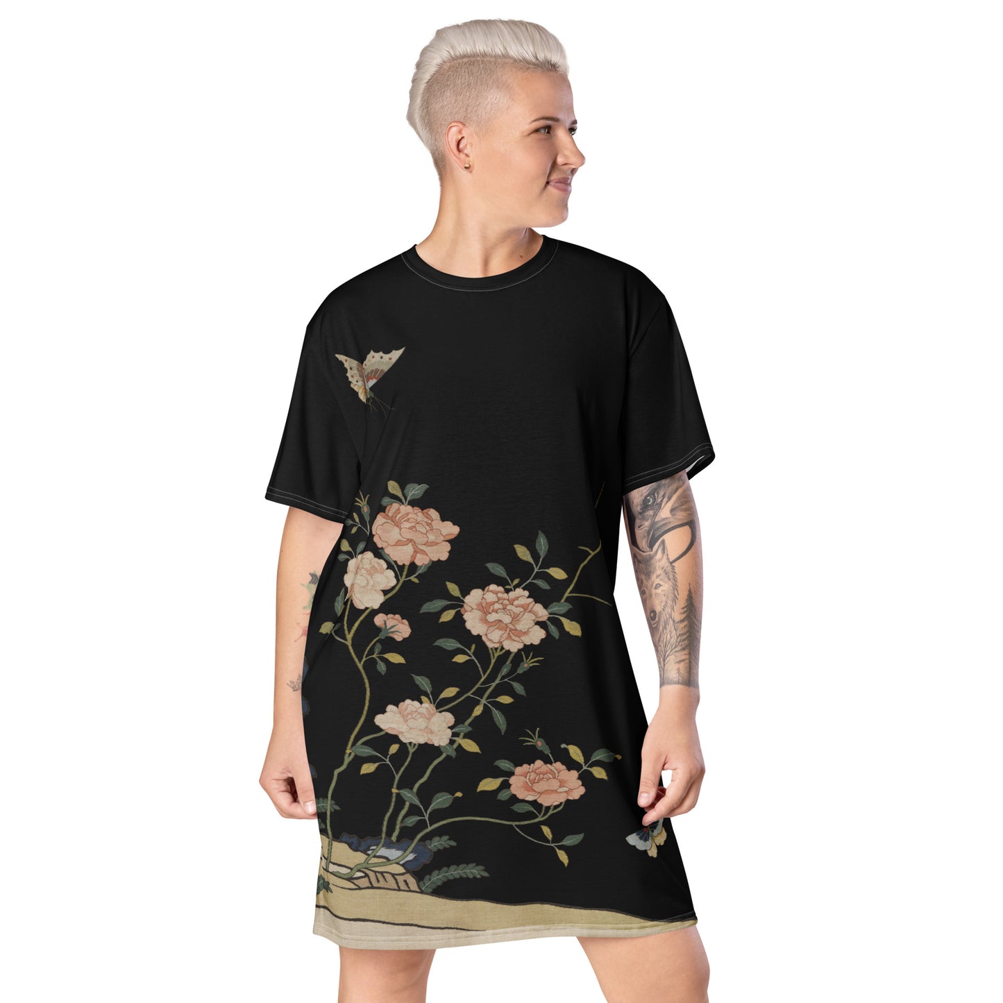 Kesi Flower Album｜Red Roses｜T-shirt dress｜Black