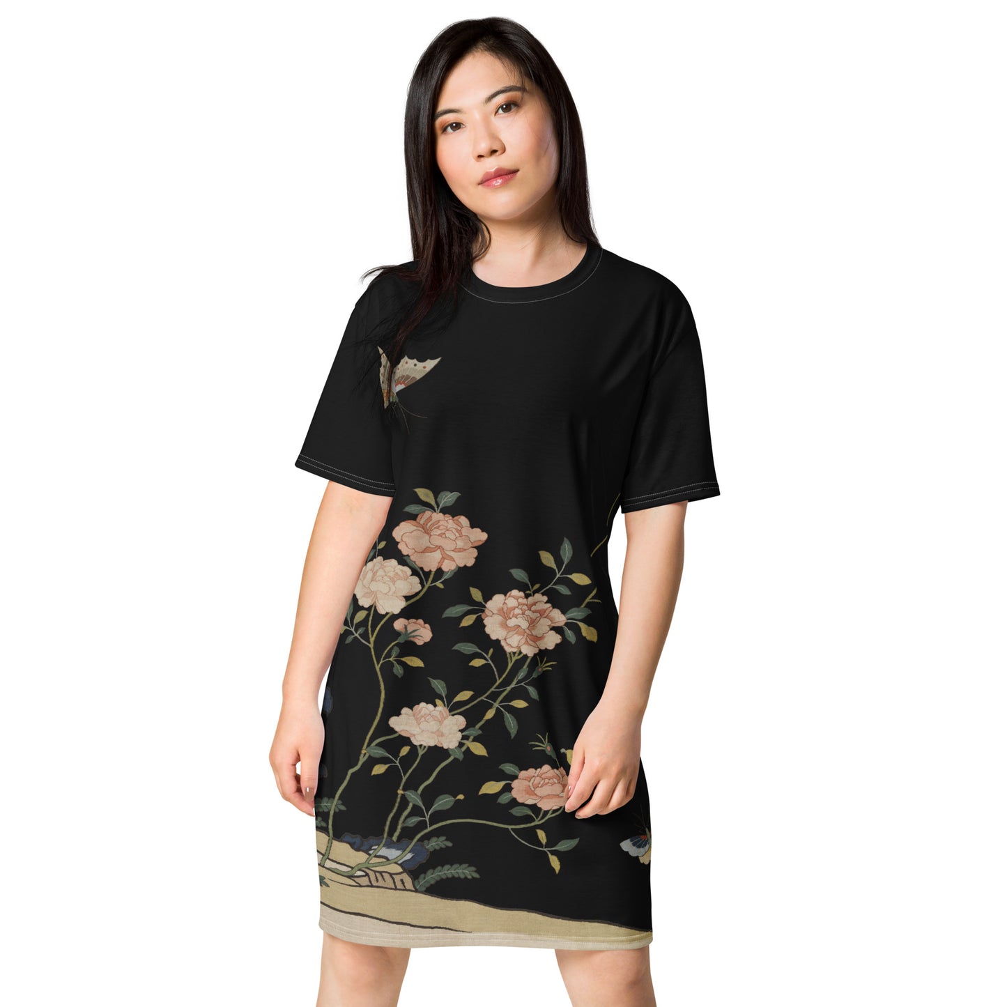 Kesi Flower Album｜Red Roses｜T-shirt dress｜Black