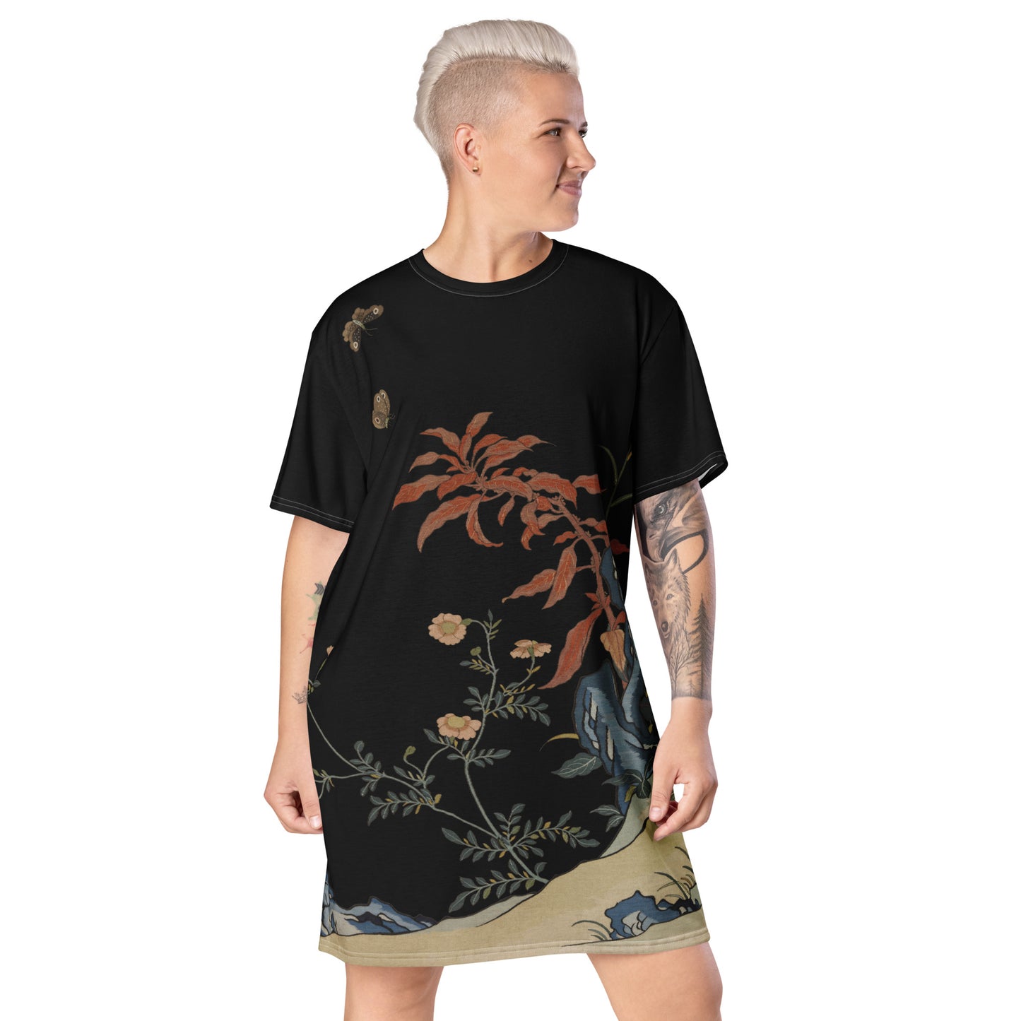 Kesi Flower Album｜Butterflies and Flowers｜T-shirt dress｜Black