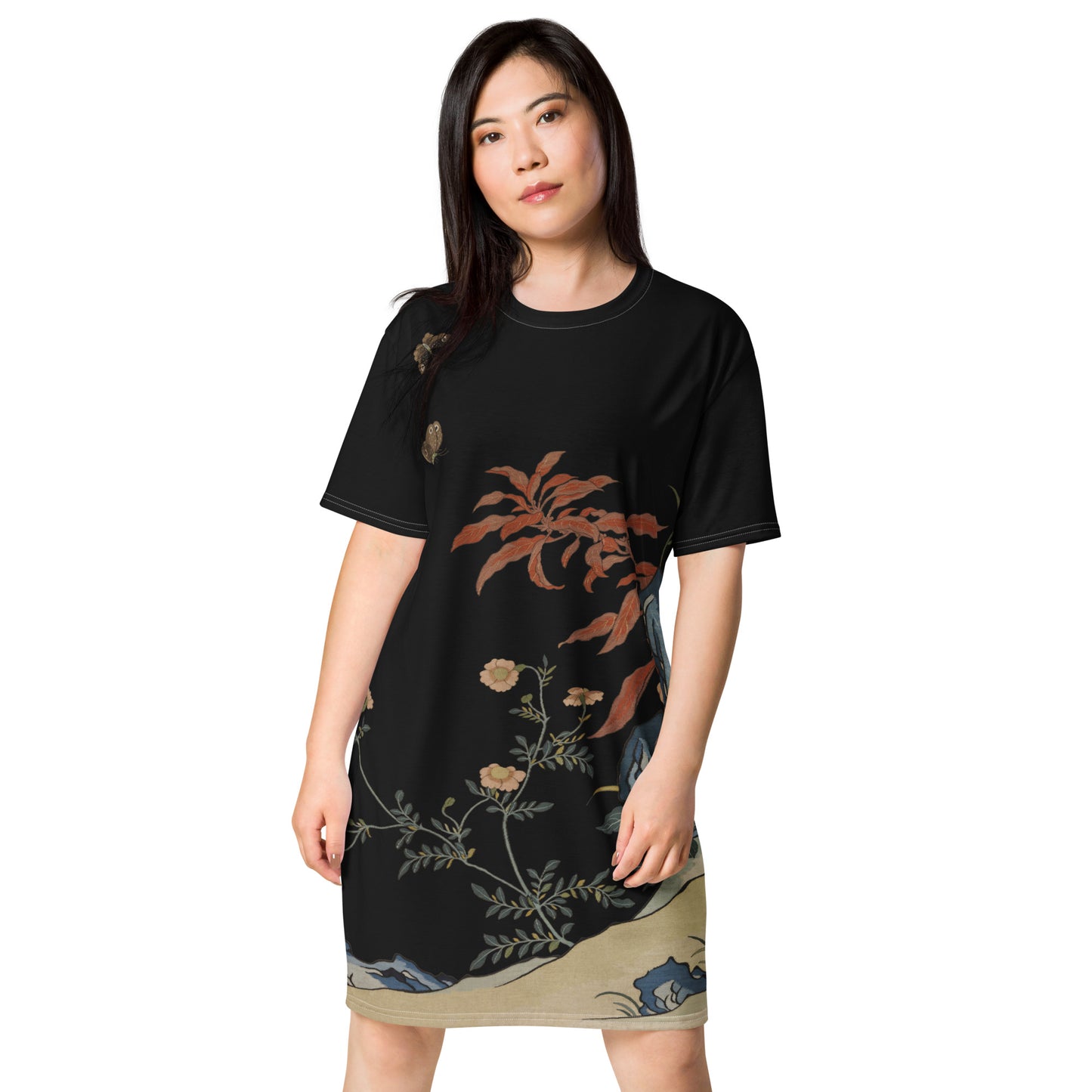 Kesi Flower Album｜Butterflies and Flowers｜T-shirt dress｜Black