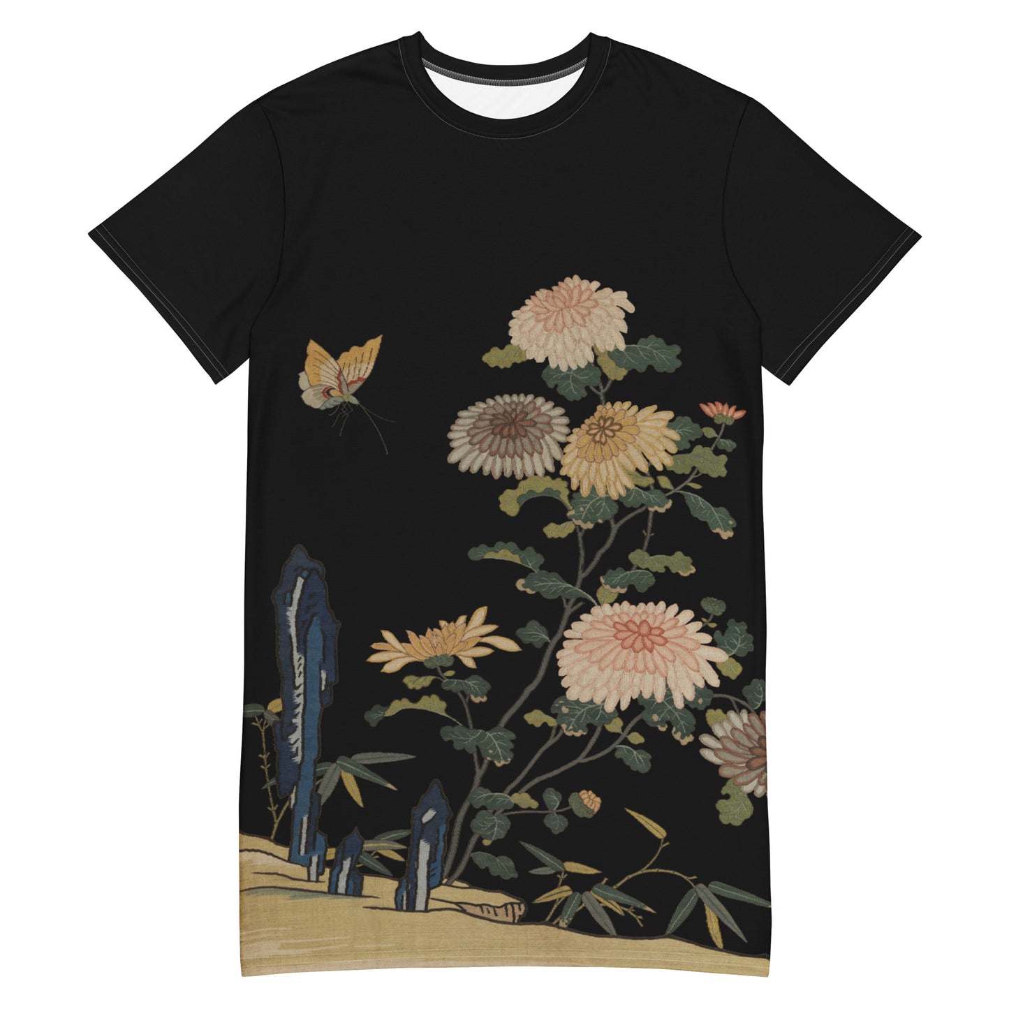 Kesi Flower Album｜Chrysanthemums and Butterflies｜T-shirt dress｜Black