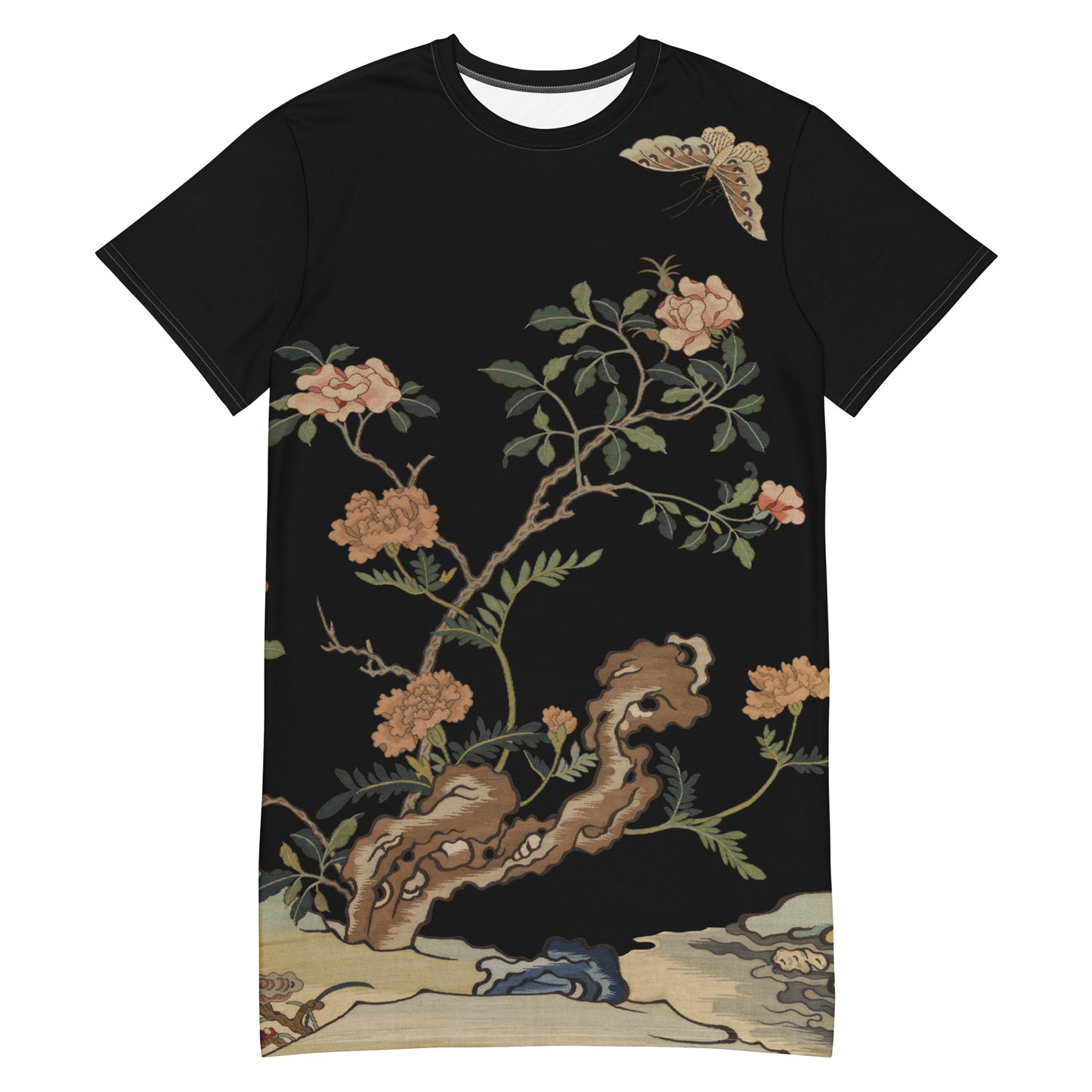 Kesi Flower Album｜Camellia and Butterfly｜T-shirt dress｜Black