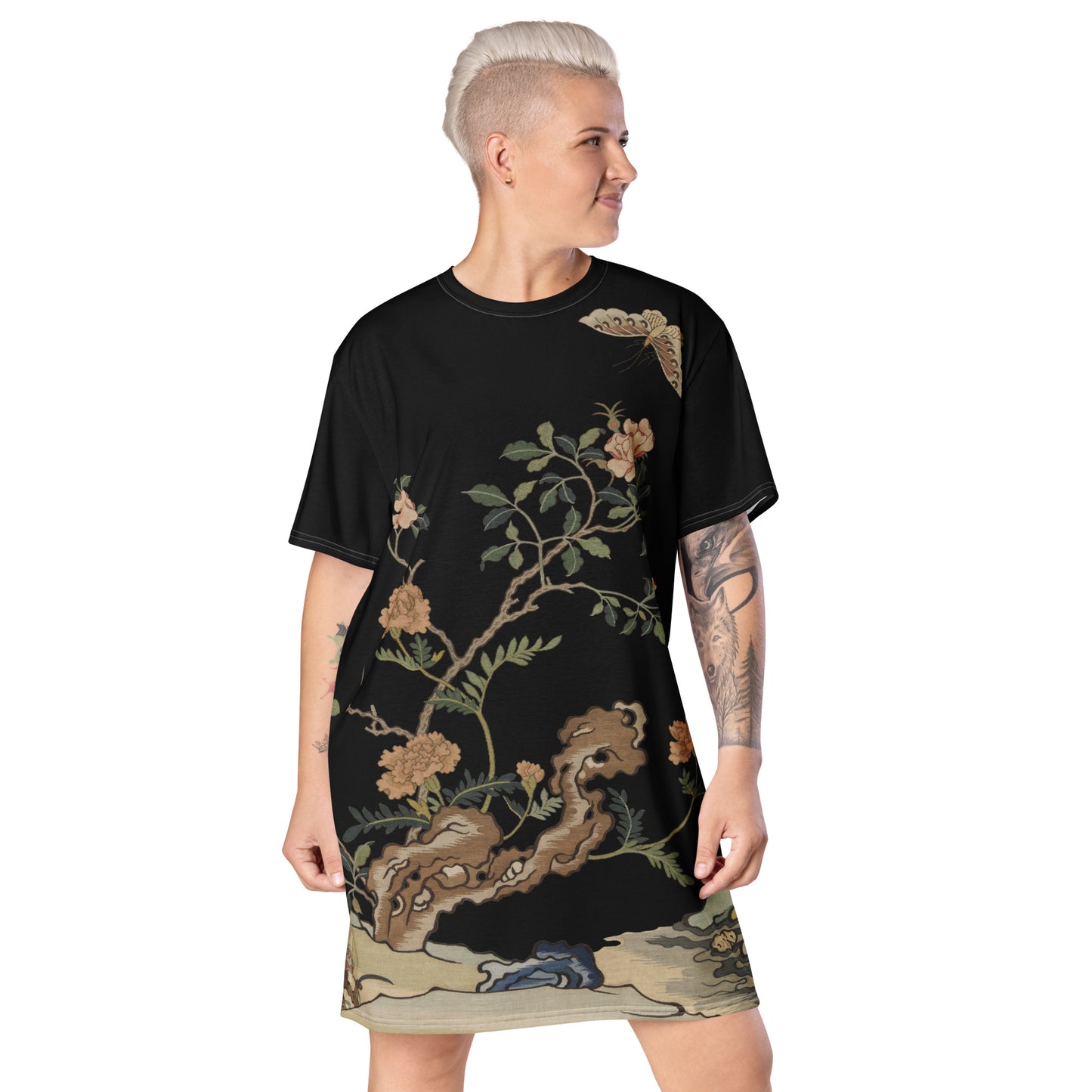 Kesi Flower Album｜Camellia and Butterfly｜T-shirt dress｜Black