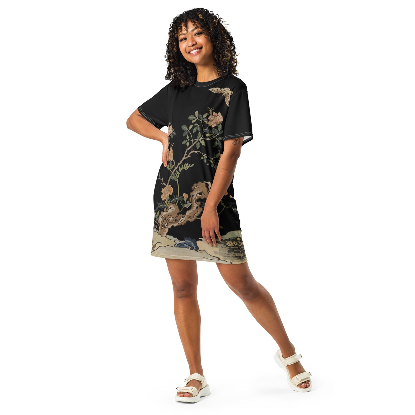 Kesi Flower Album｜Camellia and Butterfly｜T-shirt dress｜Black