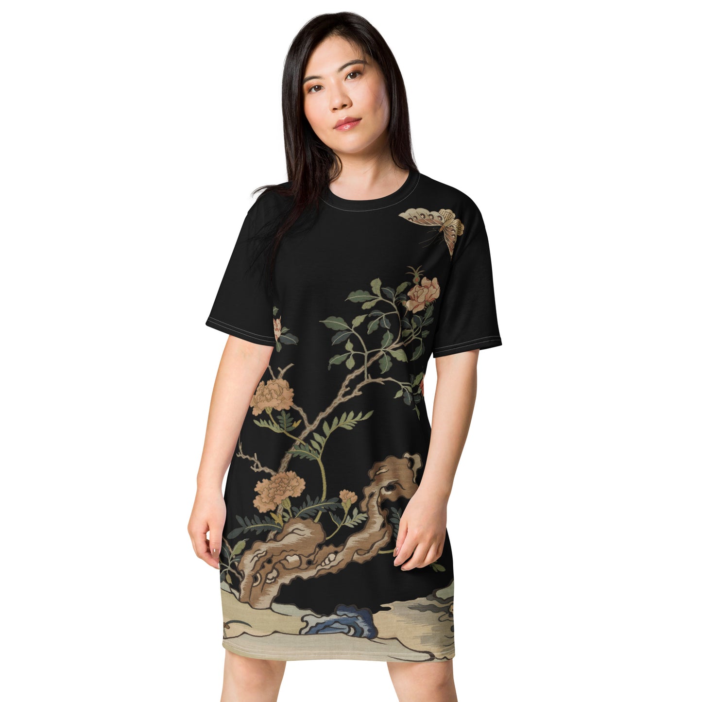 Kesi Flower Album｜Camellia and Butterfly｜T-shirt dress｜Black