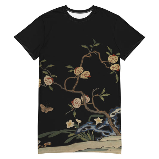 Kesi Flower Album｜Narcissus and Peaches｜T-shirt dress｜Black