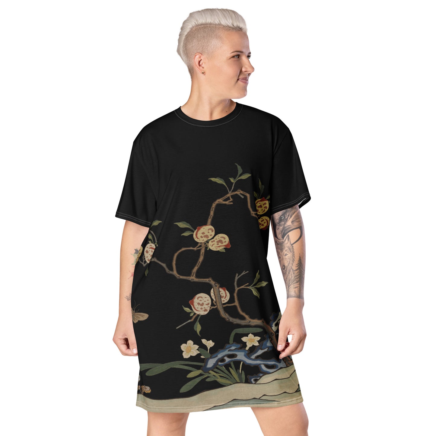 Kesi Flower Album｜Narcissus and Peaches｜T-shirt dress｜Black