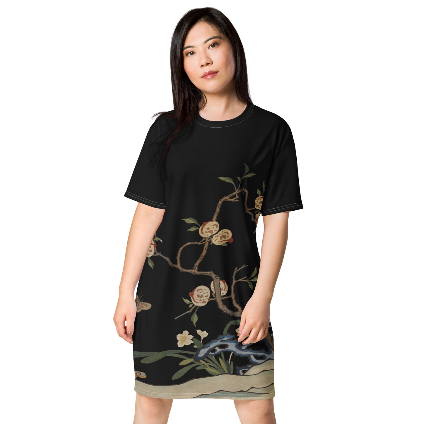 Kesi Flower Album｜Narcissus and Peaches｜T-shirt dress｜Black